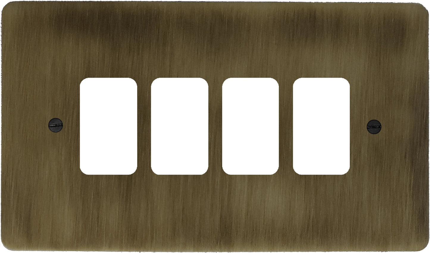 Flat Antique Brass 4 Gang Grid Plate