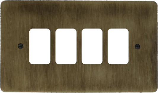 Flat Antique Brass 4 Gang Grid Plate