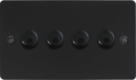 Flat Black 4 Gang LED Dimmer (Black Caps)