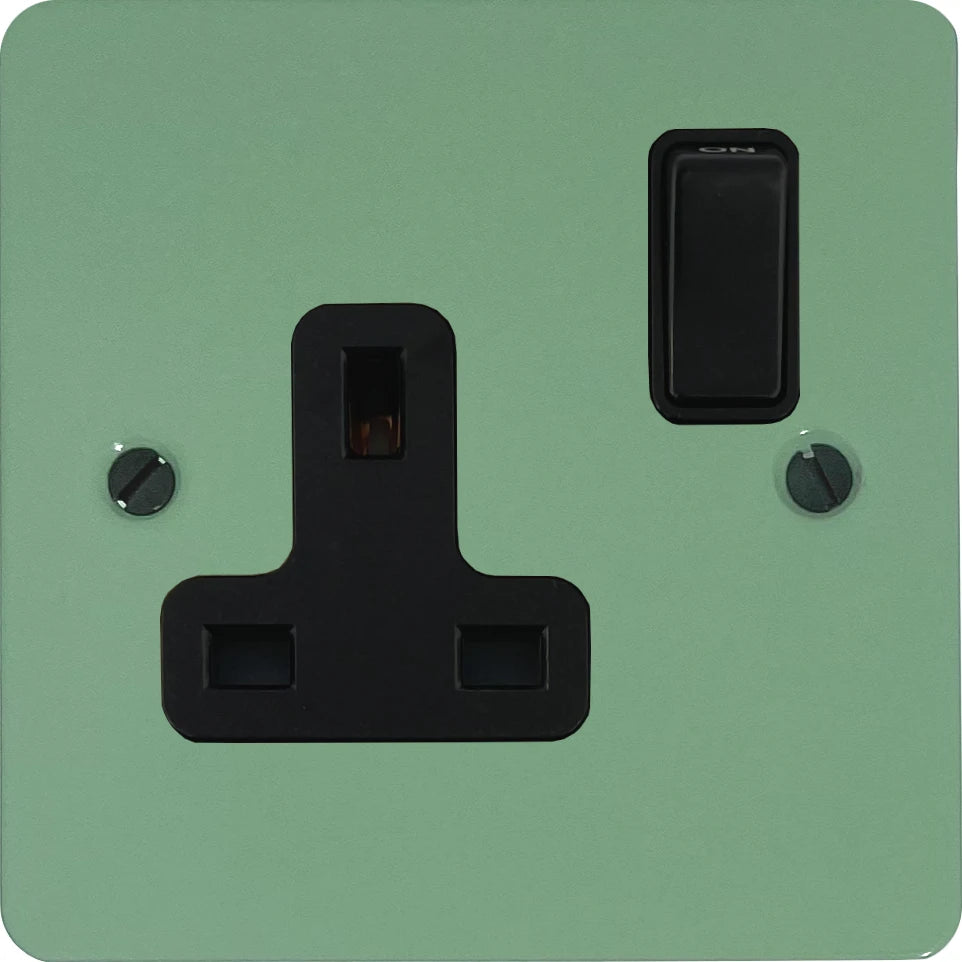 Flat Sage Green 1 Gang Socket (Black Switch)