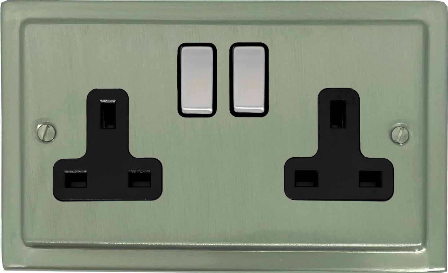 Victorian  Satin Nickel  2 Gang Socket