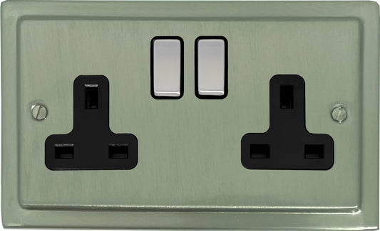 Victorian  Satin Nickel  2 Gang Socket