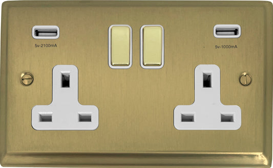 Deco Satin Brass 2 Gang Socket C/W Usb Ports