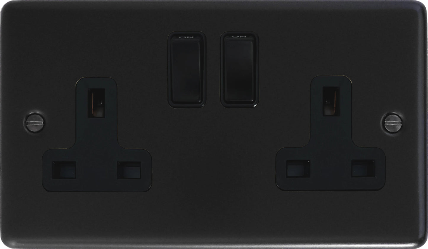 Contour  Flat Black  2 Gang Socket (Black Switches)