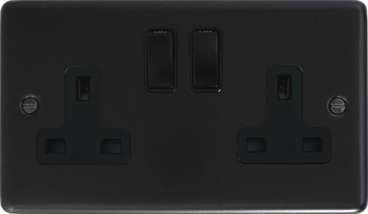Contour  Flat Black  2 Gang Socket (Black Switches)