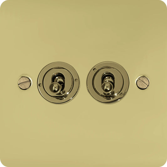 Flat Polished Brass 2 Gang Toggle Switch