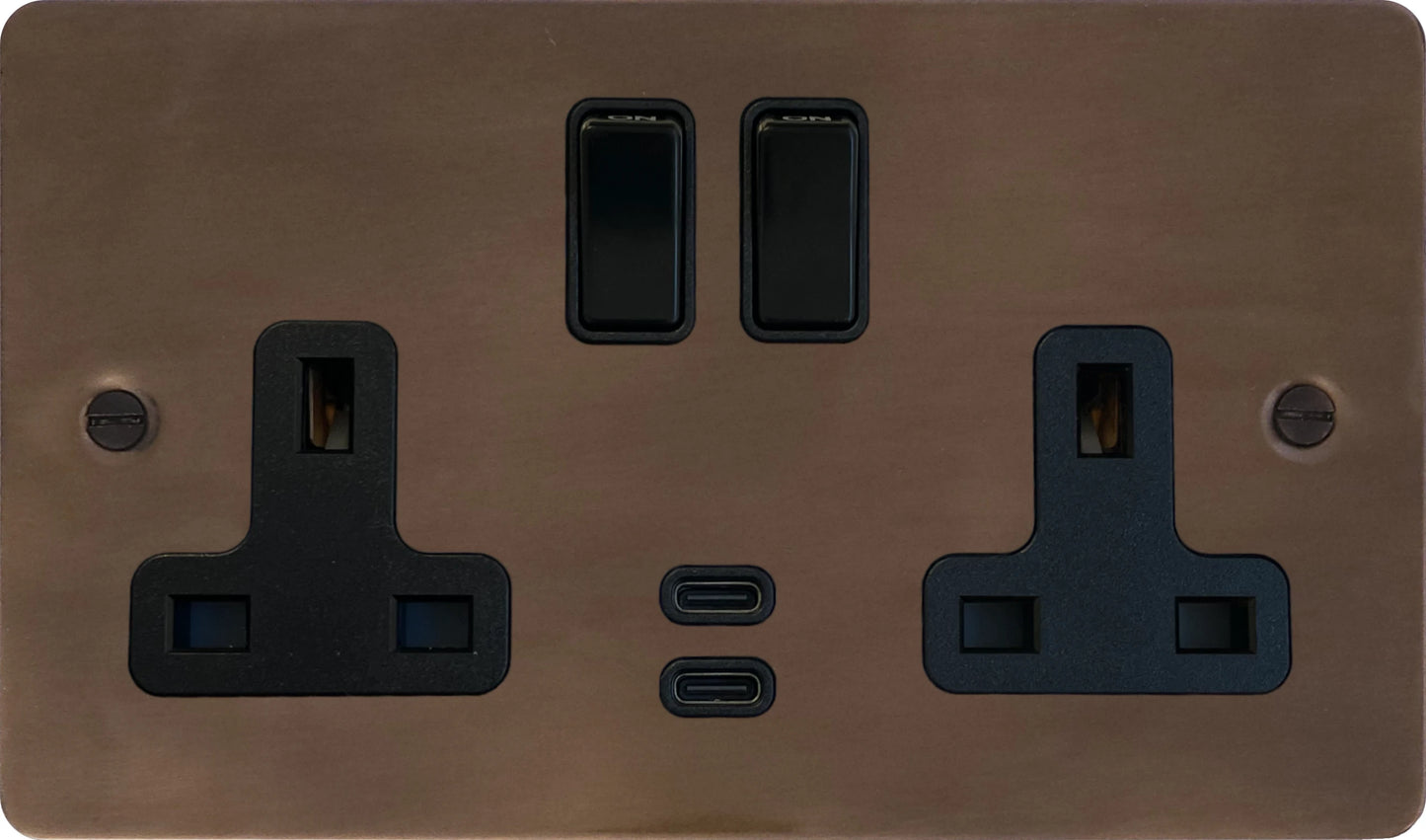 Flat  Medium Bronze  2 Gang Socket with USBC