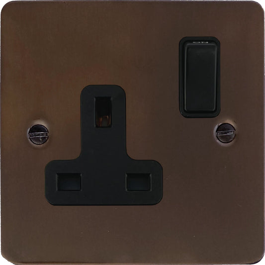 Flat Medium Bronze 1 Gang Socket (Black Switch)