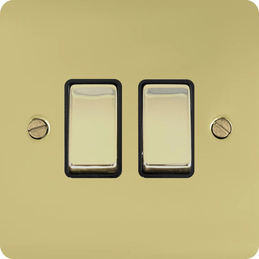 Flat Polished Brass 2 Gang Switch