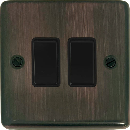 Contour Antique Copper 2 Gang Switch (Black Switch)