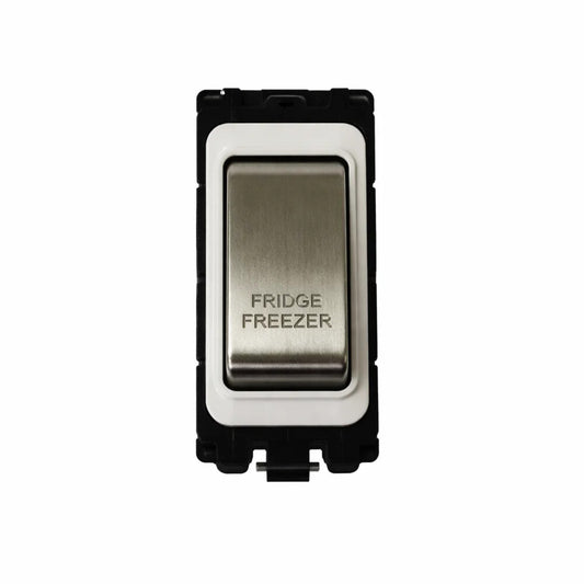 20A DP Switch - Engraved with - Fridge Freezer - White and Satin Chrome Switch