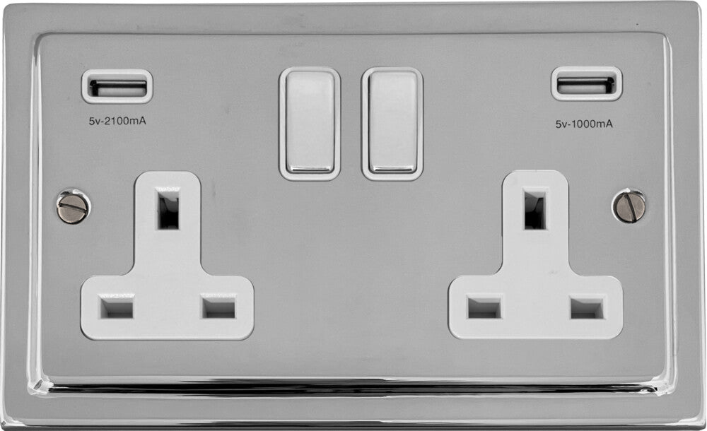Victorian Polished Chrome 2 Gang Socket C/W Usb Ports