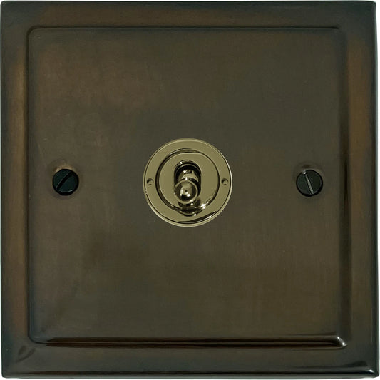 Victorian Medium Bronze 1 Gang Toggle Switch (Brass Toggle)