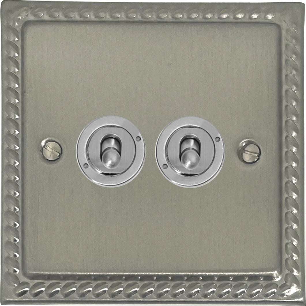 Georgian Satin Nickel 2 Gang Toggle (Brushed Steel Toggle)