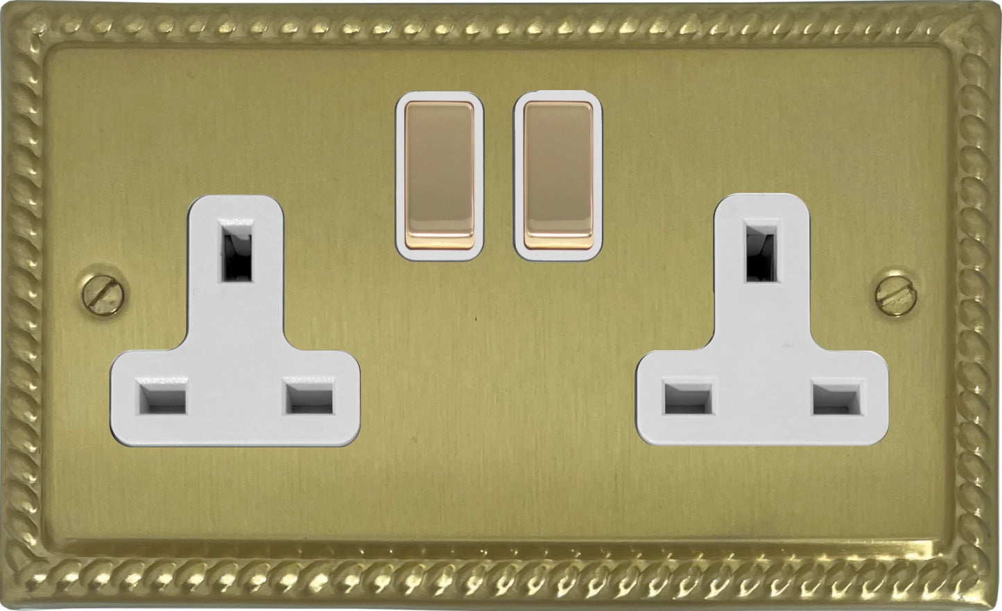 Georgian  Satin Brass  2 Gang Socket