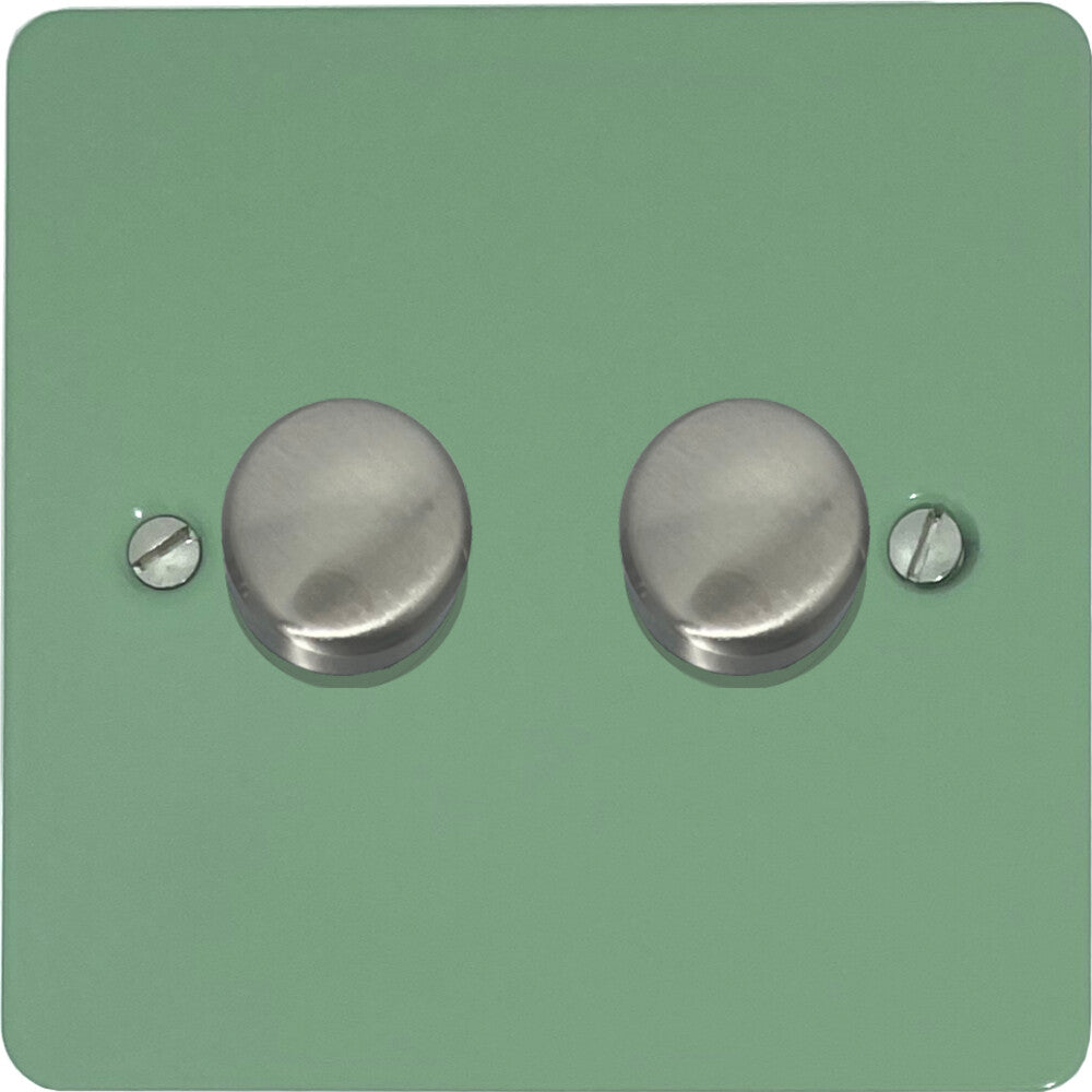 Flat Sage Green 2 Gang LED Dimmer (Satin Chrome Caps)