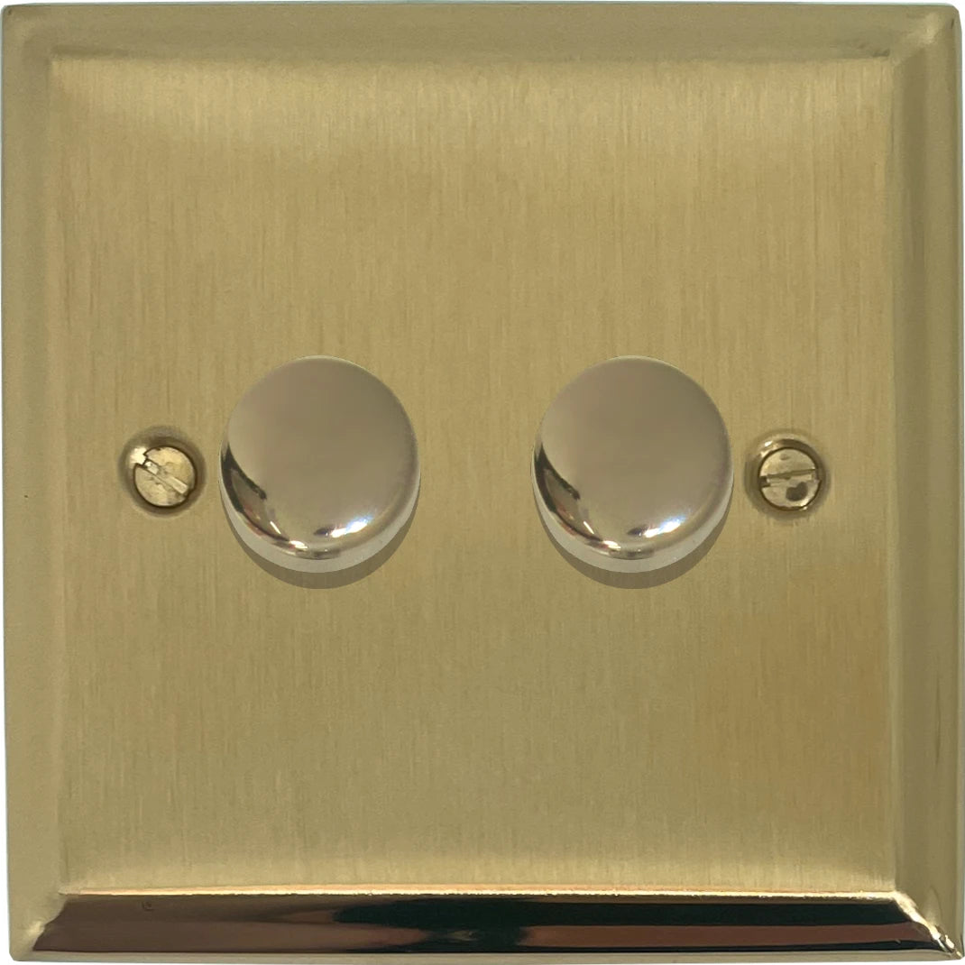 Deco Satin Brass 2 Gang LED Dimmer