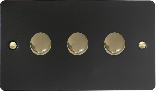 Flat Black 3 Gang LED Dimmer (Brass Caps)