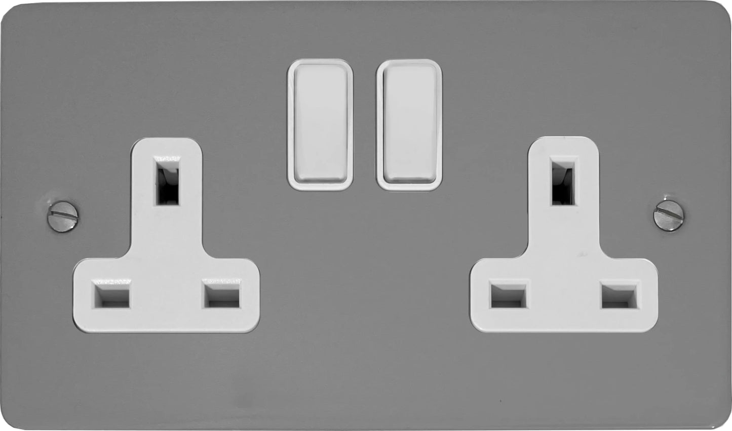 Flat Light Grey 2 Gang Switched Socket