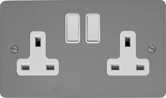 Flat Light Grey 2 Gang Switched Socket