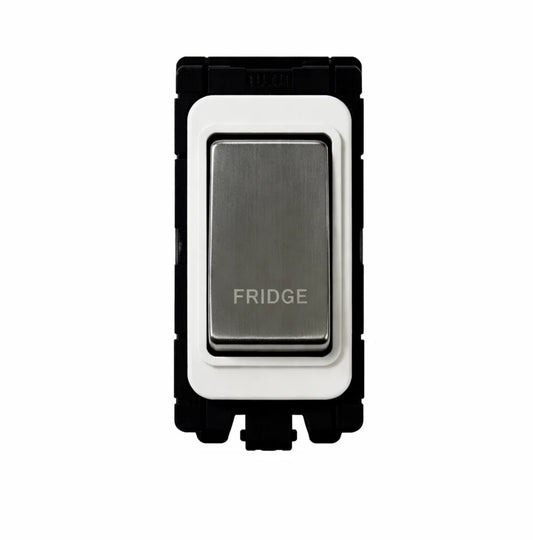 20A DP Switch - Engraved with - Fridge - White and Satin Chrome Switch