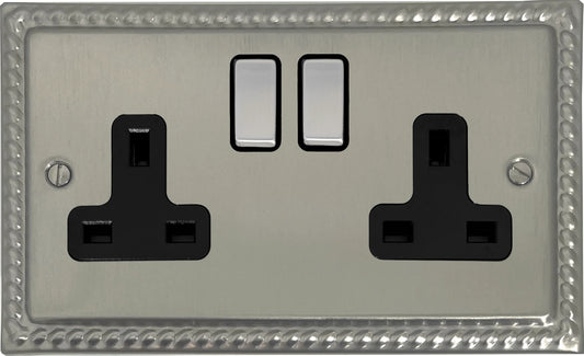 Georgian  Satin Nickel  2 Gang Socket