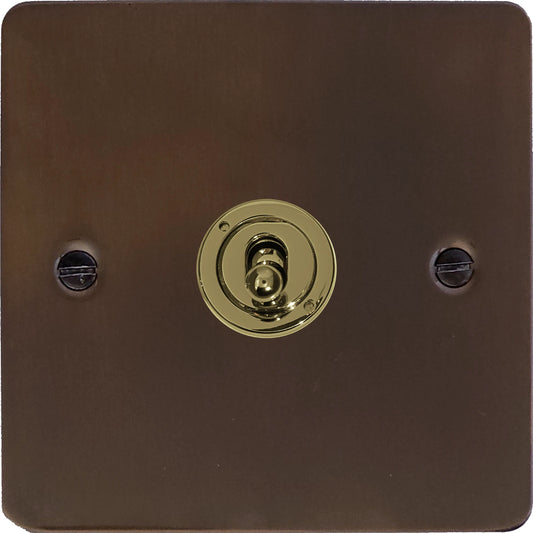 Flat Medium Bronze 1 Gang Toggle Switch (Brass Toggle)