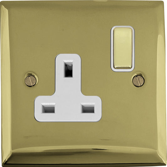 Spectrum Polished Brass 1 Gang Socket (White Insert) - Spectrum range electrical socket