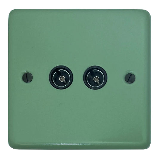 Classic Sage Green 2 Gang TV Socket (Black Insert)