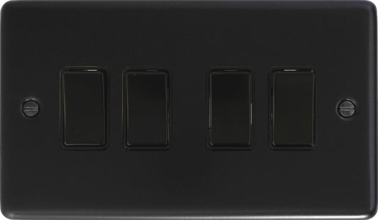 Contour Flat Black 4 Gang Switch (Black Switches)