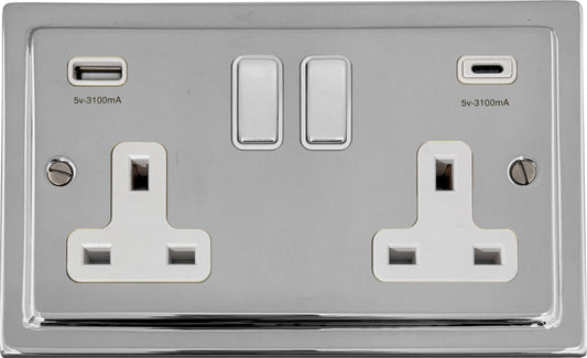 Victorian Polished Chrome 2 Gang Socket C/W USBC Ports