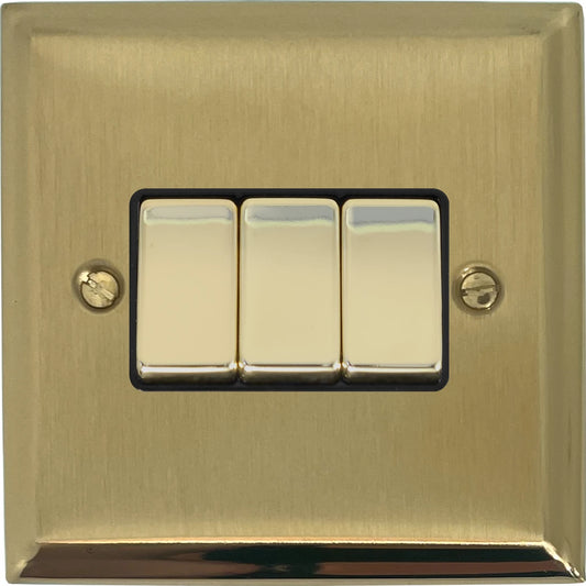 Deco Satin Brass 3 Gang Switch