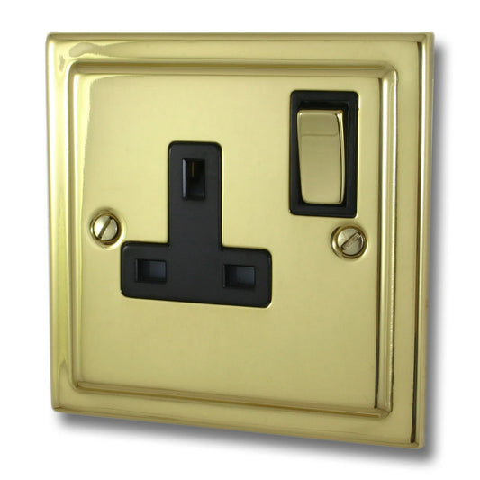 Victorian Polished Brass 1 Gang Switched Socket