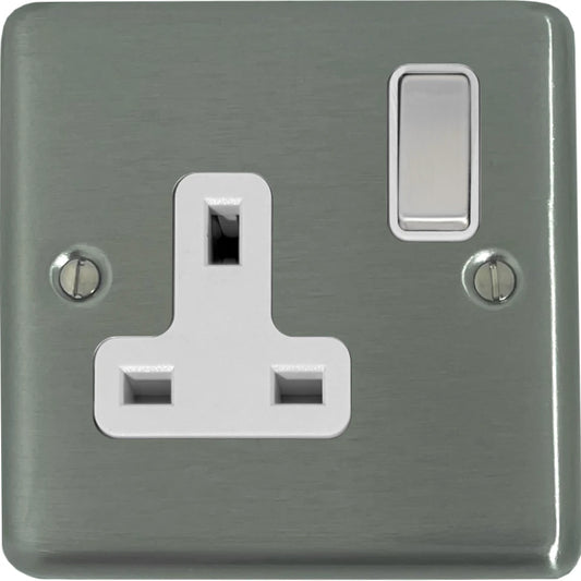 Contour Brushed Steel 1 Gang Switched Socket