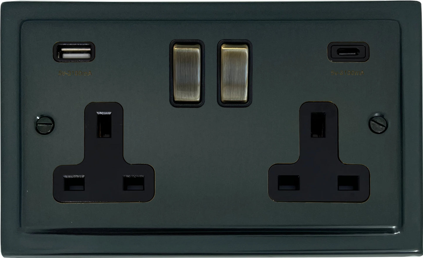 Victorian Black Bronze 2 Gang Socket with USBC Ports