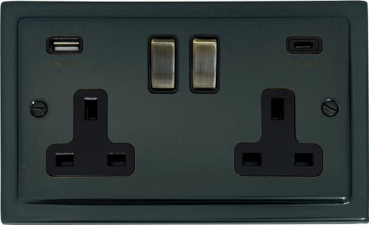 Victorian Black Bronze 2 Gang Socket with USBC Ports