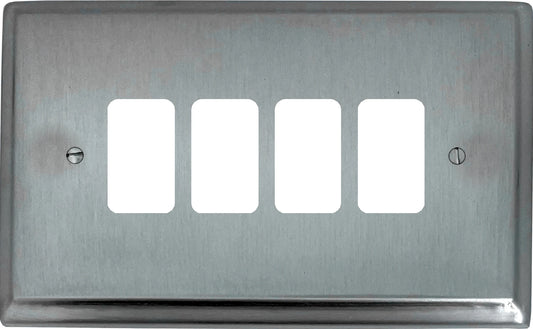 Deco Satin Chrome 4 Gang Grid Plate
