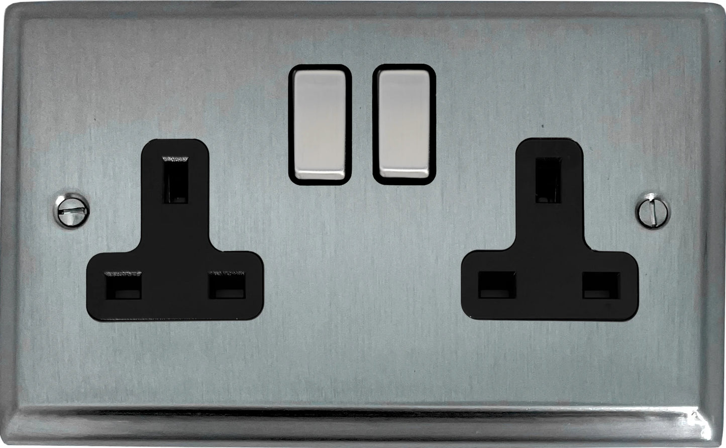 Deco  Satin Chrome 2 Gang Socket