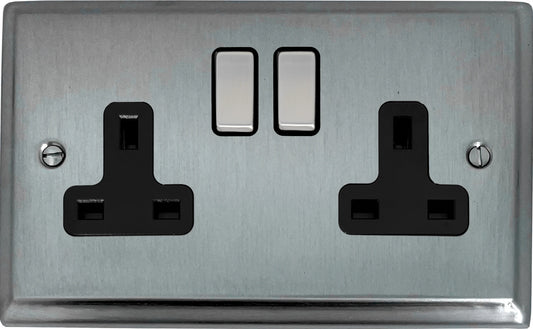 Deco  Satin Chrome 2 Gang Socket