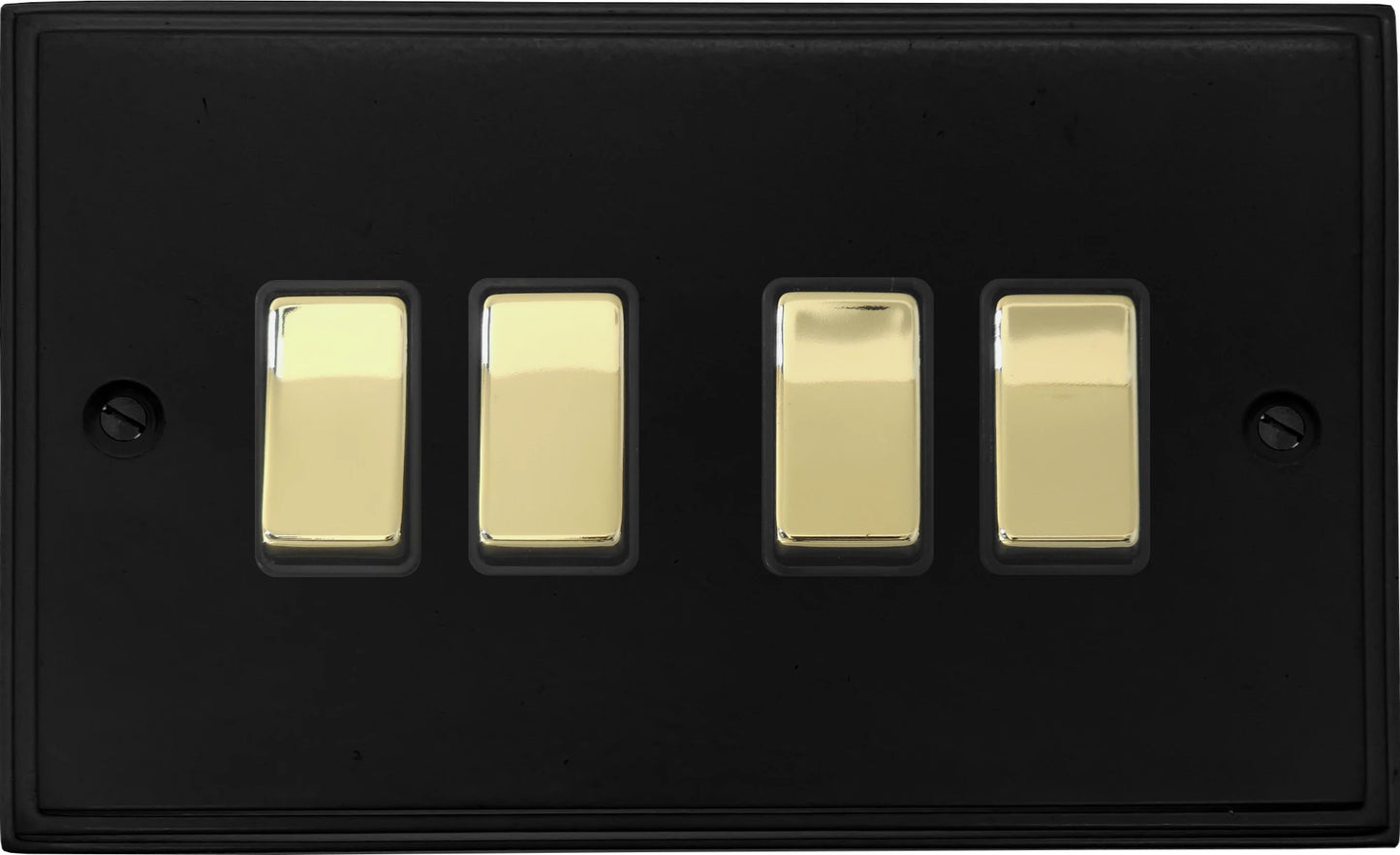 Victorian Flat Black 4 Gang Switch