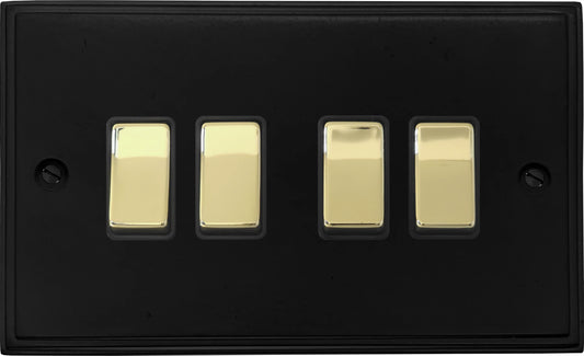 Victorian Flat Black 4 Gang Switch