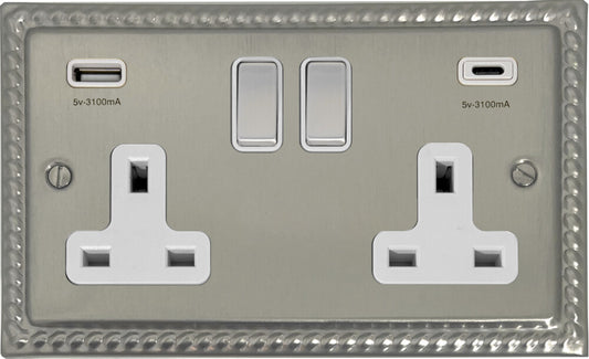 Georgian Satin Nickel 2 Gang USBC Socket