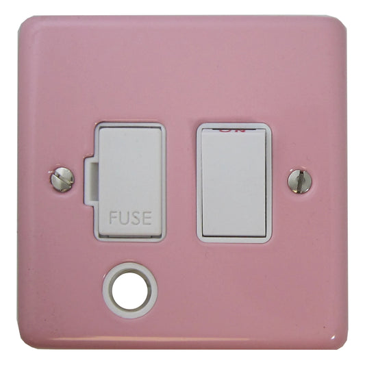 Contour Pink Switched Fused Spur with Flex Outlet (White Switch)