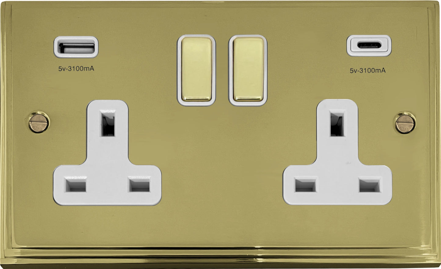 Victorian Polished Brass 2 Gang Socket C/W USBC Port