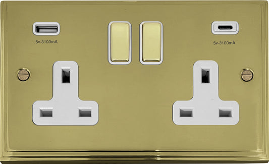 Victorian Polished Brass 2 Gang Socket C/W USBC Port