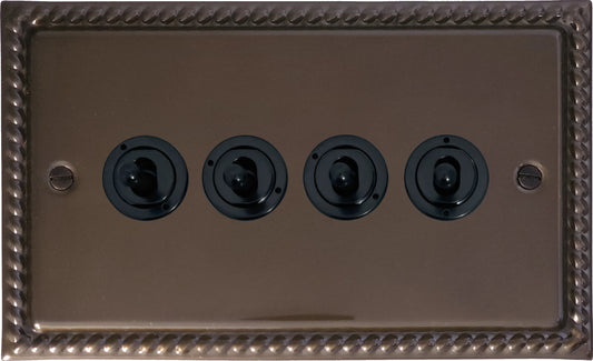 Georgian Medium Bronze 4 Gang Toggle (Flat Black Toggle)