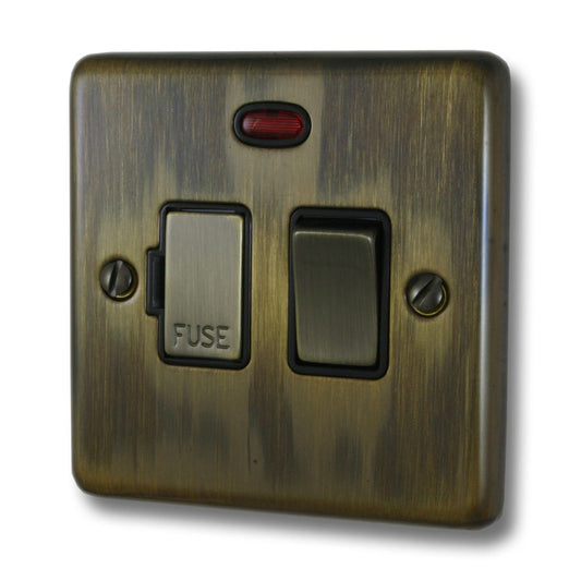 Contour Antique Brass Switched Fuse Spur with Neon (Antique Brass Switch)