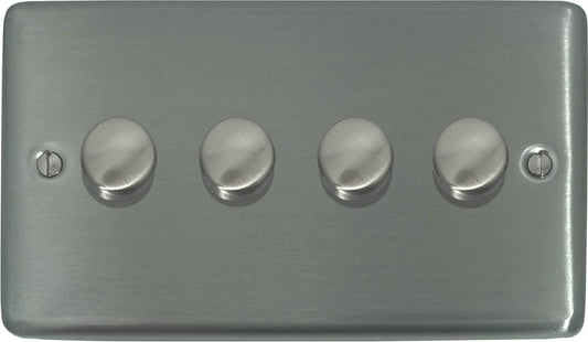 Contour Brushed Steel 4 Gang 120W LED Dimmer