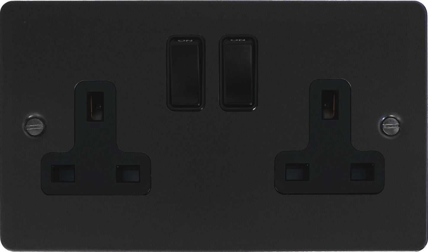 Flat Black 2 Gang Socket (Black Switches)