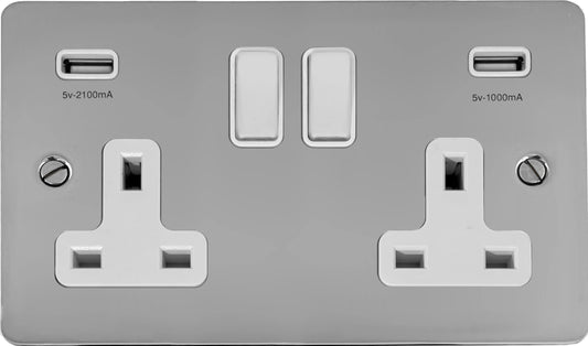 Flat Polished Chrome 2 Gang Socket + Usb
